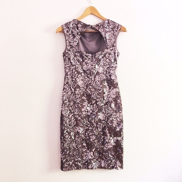 Ralph Lauren Gray Sequined Cut-Out Cocktail Dress - Picture 5 of 7